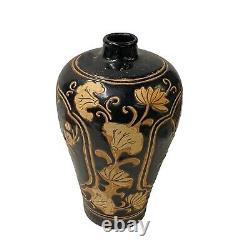 Chinese Ware Black Brown Glaze Ceramic Flower Vase Display Art ws3027