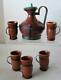 Circa 1940s Mission Arts & Crafts Coffee Carafe Set Of 6 With Metal Cage Holders