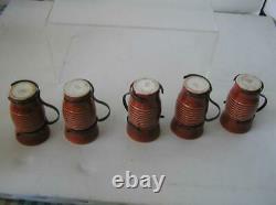 Circa 1940s Mission Arts & Crafts Coffee Carafe Set of 6 with metal cage holders