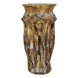 Clark House Studio Art Pottery Brown Hand Crafted Five Sided Figural People Vase