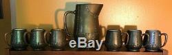 Clewell Copper Clad Pitcher and Six Mugs Set Arts and Crafts