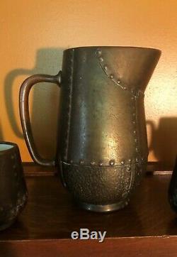 Clewell Copper Clad Pitcher and Six Mugs Set Arts and Crafts