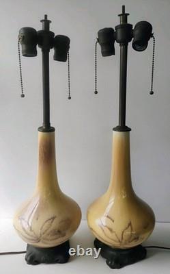 Dav Art New York Antique Arts & Crafts Pottery Double Socket Table Lamps