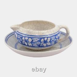 Dedham Pottery 1896-1928 Arts And Crafts Blue Azalea Ceramic Creamer and Saucer