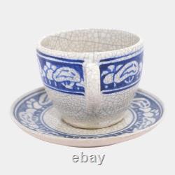 Dedham Pottery 1929-1943 Arts And Crafts Pottery Blue Snowtree Teacup and Saucer