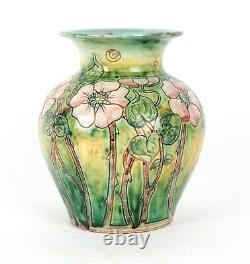 Della Robbia Arts and Crafts Pottery Vase Art Nouveau Birkenhead Pink Roses