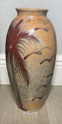 Dmw Studio Crafted Stoneware Pottery Tropical Palm Trees Birds Decorative Vase