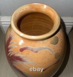 Dmw Studio Crafted Stoneware Pottery Tropical Palm Trees Birds Decorative Vase