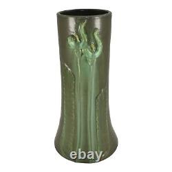 Door Hand Made Arts And Crafts Pottery Floral Matte Green Ceramic Vase