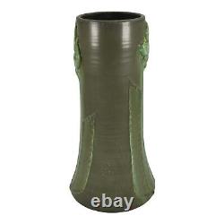 Door Hand Made Arts And Crafts Pottery Floral Matte Green Ceramic Vase