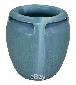 Door Pottery Four Handled Mottled Blue Arts and Crafts Vase