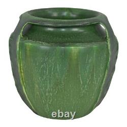 Door Pottery Green Reticulated Three Handled Green Arts and Crafts Leaf Vase