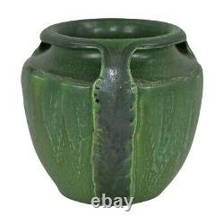 Door Pottery Green Reticulated Three Handled Green Arts and Crafts Leaf Vase