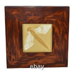 Door Studio Pottery Arts and Crafts Matte Yellow Dragonfly Ceramic Framed Tile