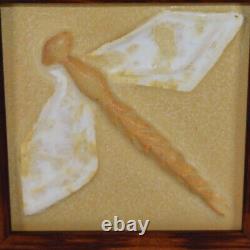 Door Studio Pottery Arts and Crafts Matte Yellow Dragonfly Ceramic Framed Tile