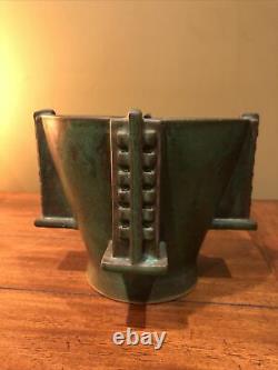 Douglas Schock Signed Arts and Crafts Mission Art Deco Pottery Green Vase #3