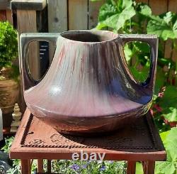 EVE vtg arts & crafts vase haeger art deco pottery 2handle squatty majolica drip