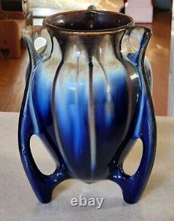 Early Arts & Crafts Thulin Blue Cream Drip Glaze European Art Pottery Belgium 9