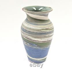 Early Niloak Mission Swirl Clay Pottery Vase 6.5 Green Blue Pre Mark