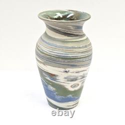 Early Niloak Mission Swirl Clay Pottery Vase 6.5 Green Blue Pre Mark