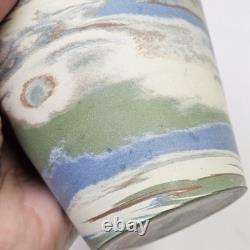 Early Niloak Mission Swirl Clay Pottery Vase 6.5 Green Blue Pre Mark