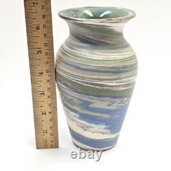 Early Niloak Mission Swirl Clay Pottery Vase 6.5 Green Blue Pre Mark