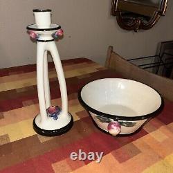 Early Weller Noval Pottery Arts & Crafts Era Bowl Candle Holder Fruit Lovely Set