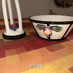 Early Weller Noval Pottery Arts & Crafts Era Bowl Candle Holder Fruit Lovely Set