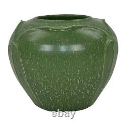 Ephraim Faience 1999 Arts and Crafts Pottery Large Leaves Green Ceramic Vase