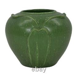 Ephraim Faience 1999 Arts and Crafts Pottery Large Leaves Green Ceramic Vase