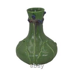 Ephraim Faience 2002 Arts and Crafts Pottery Blue Wild Iris Green Vase 242