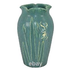 Ephraim Faience 2003 Arts and Crafts Art Pottery Blue Iris Star Cabinet Vase 062