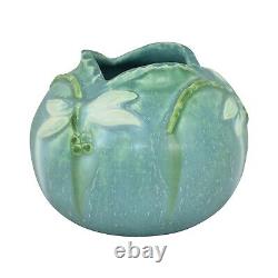 Ephraim Faience 2007 Arts and Crafts Pottery Dragonfly Blue Ceramic Vase A17