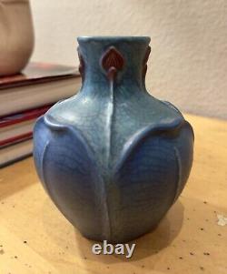 Ephraim Faience 2015 Hand Made Art Pottery Mottled Blue Small Wonder Vase