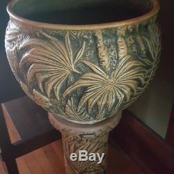 Estate Arts & Crafts Lg Rare Weller Pottery Marvo Green Jardiniere and Pedestal