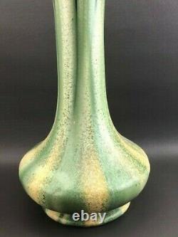 European Belgium Pottery Thulin Arts & Crafts Large 17.5 Green Crystalline Vase