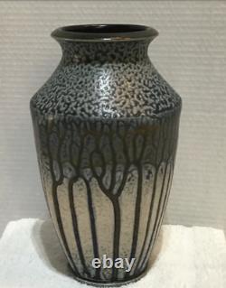 F Stofan Arts & Crafts style Art Pottery Venetian drip glazed Forest Vase Rare