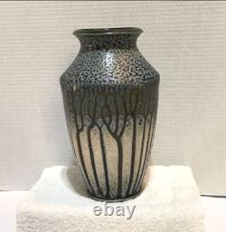 F Stofan Arts & Crafts style Art Pottery Venetian drip glazed Forest Vase Rare