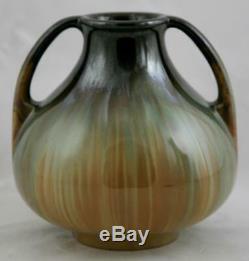 FULPER 6 ARTS & CRAFTS VASE IN MAHOGANY/GREEN/AMBER FLAMBE GLAZE c1917-1927