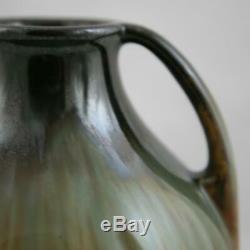 FULPER 6 ARTS & CRAFTS VASE IN MAHOGANY/GREEN/AMBER FLAMBE GLAZE c1917-1927