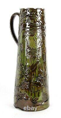 Farnham Pottery Pre-Raphaelite Carved Maiden Jug Arts and Crafts