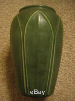 Fine Hampshire Pottery American Arts & Crafts Matte Green Vase, Leaves, Signed