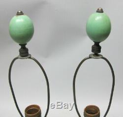 Fine TECO-STYLE Arts & Crafts Matte Green Art Pottery Lamps c. 1920 antique