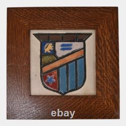 Flint Faience Art Pottery Arts & Crafts Framed Heraldic Coat Of Arms Tile 6455
