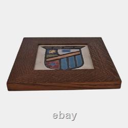Flint Faience Art Pottery Arts & Crafts Framed Heraldic Coat Of Arms Tile 6455
