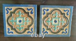 Flint Faience Tile Co. USA Arts & Crafts Architectural Pottery Matching Pair WOW