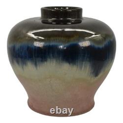 Fulper 1909-17 Arts And Crafts Pottery Black Blue Pink Glaze Ceramic Vase 578