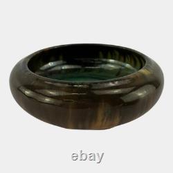 Fulper 1909-17 Arts And Crafts Pottery Brown Green Flambe Low Cabinet Bowl 17