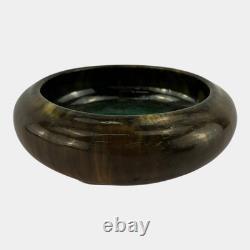 Fulper 1909-17 Arts And Crafts Pottery Brown Green Flambe Low Cabinet Bowl 17