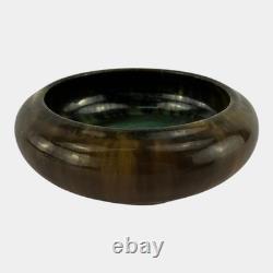 Fulper 1909-17 Arts And Crafts Pottery Brown Green Flambe Low Cabinet Bowl 17